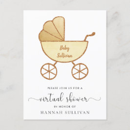 Retro Carriage Yellow Gold Virtual Baby Dusche Einladungspostkarte