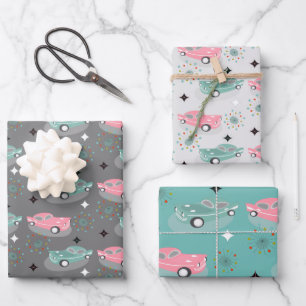 Retro Cars Atomare Sternexplosion Modernes Mittelz Geschenkpapier Set