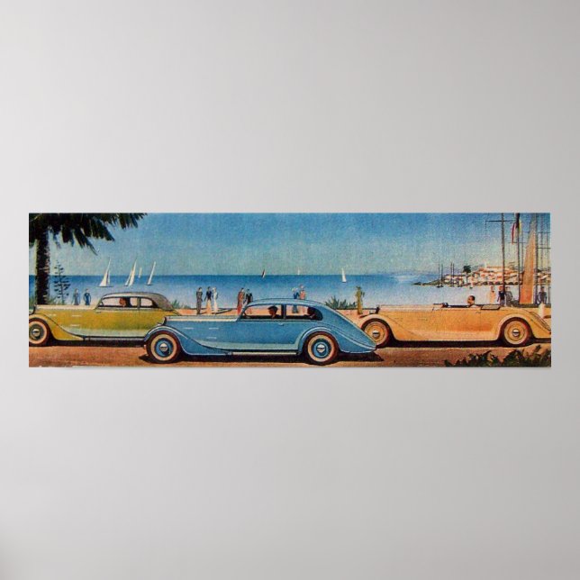 RETRO CARS, blau-gelb-orange Poster (Vorne)
