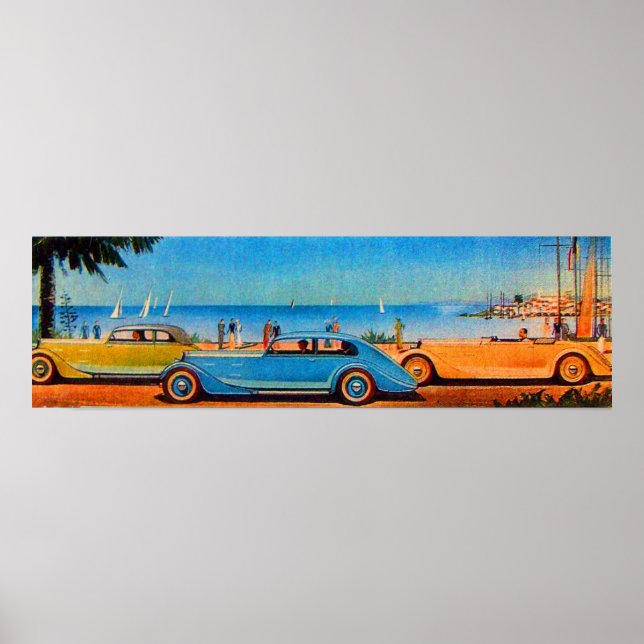 RETRO CARS, blau-gelb-orange Poster (Vorne)