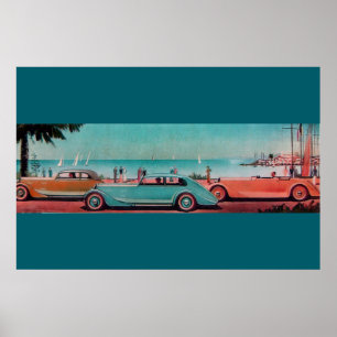 RETRO CARS, blau-grün, rosa Poster