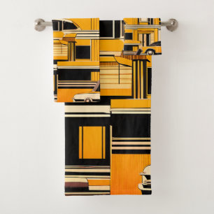 Retro Cars Geometric Mustard Mid Century Badhandtuch Set