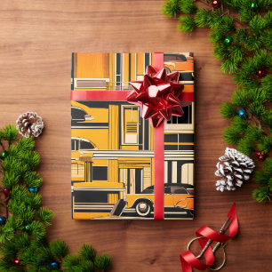 Retro Cars Geometric Mustard Mid Century Geschenkpapier