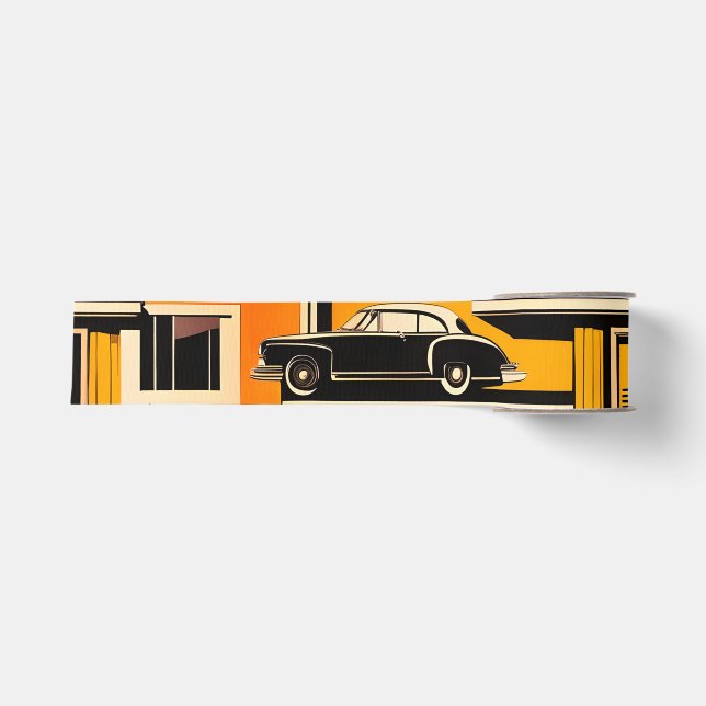 Retro Cars Geometric Mustard Mid Century Ripsband (Vorderseite)