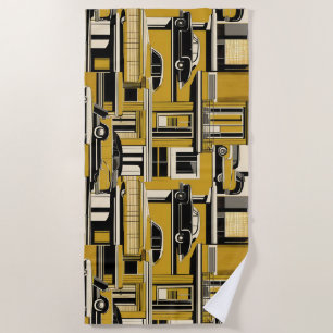 Retro Cars Geometric Mustard Mid Century Strandtuch