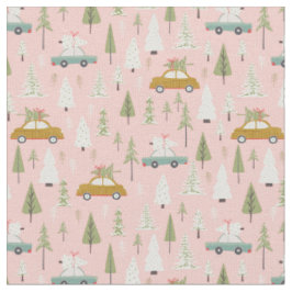 Retro Cars Pink Weihnachtsbaumen Stoff