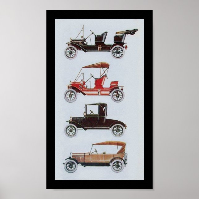 RETRO CARS, Schwarz-weiß rot Poster (Vorne)