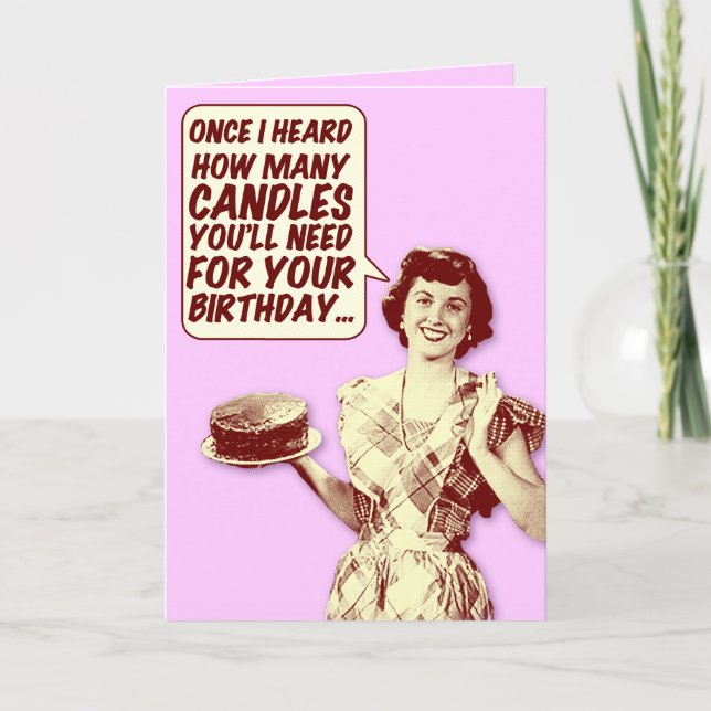 Rétro carte d'anniversaire drôle de femme au foyer (Devant)