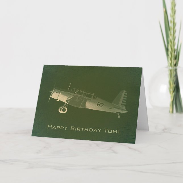 Rétro carte d'anniversaire verte de l'avion #87 (Devant)