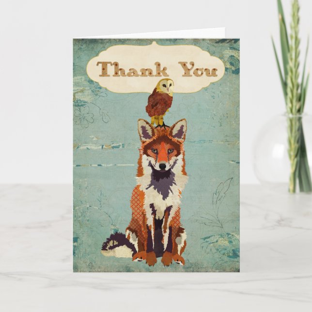 Rétro carte de remerciements de Fox et de hibou (Devant)