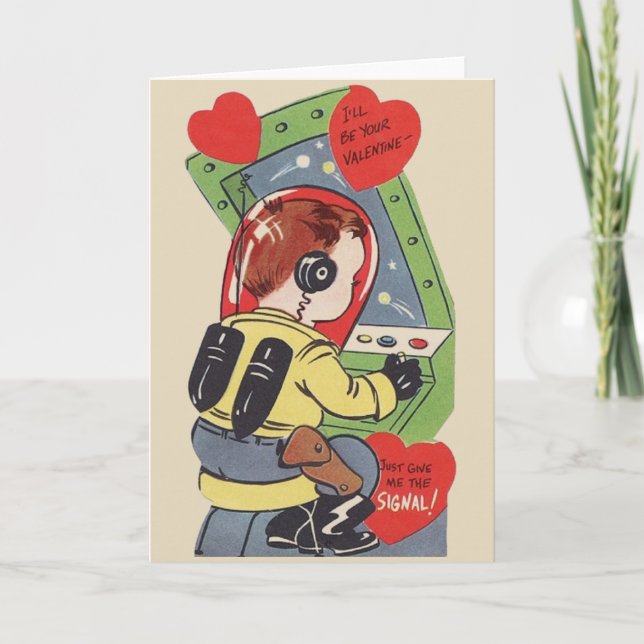 Rétro carte de Saint-Valentin d'astronaute de (Devant)
