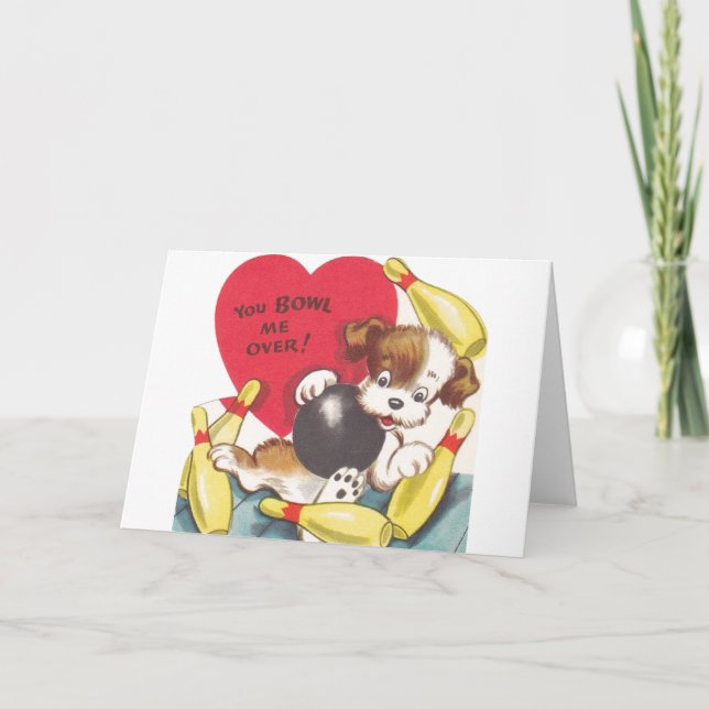 Rétro carte de Saint-Valentin de chiot de bowling (Devant)