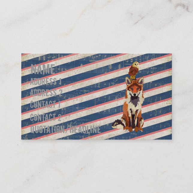 Rétro carte de visite de Fox et de hibou d'ambre (Devant)