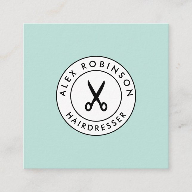 Rétro carte de visite moderne de carré de coiffeur (Devant)