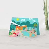 Rétro carte de voeux gaie de réception au bord de