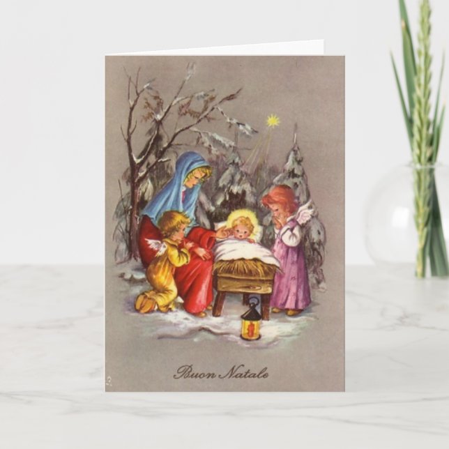 Rétro carte de voeux italienne de nativité de Noël (Devant)