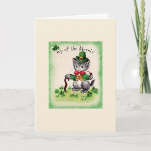 Rétro carte du jour de St Patrick de lutin de chat