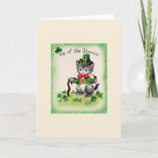 Rétro carte du jour de St Patrick de lutin de chat
