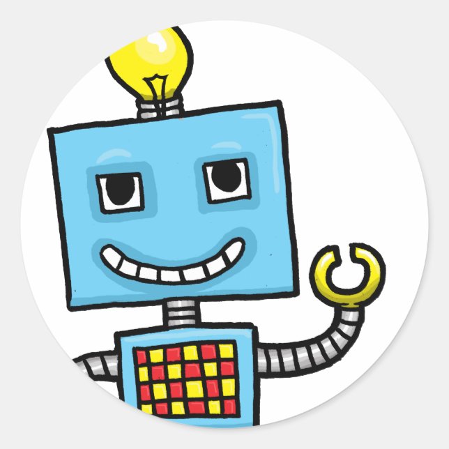 Retro Cartoon Blue Roboter Runder Aufkleber (Vorderseite)