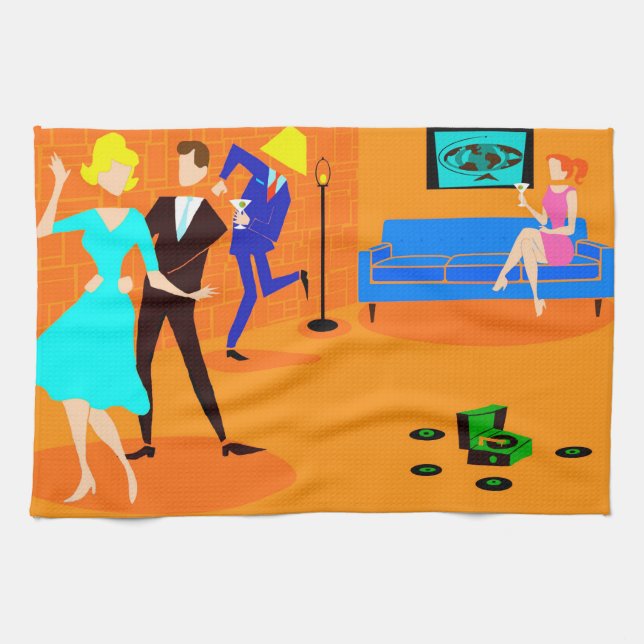 Retro Cartoon-Cocktail-Party-Küchen-Tuch Küchentuch (Horizontal)