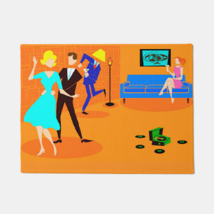 Retro-Cartoon-Cocktailparty-Türmatte Fußmatte