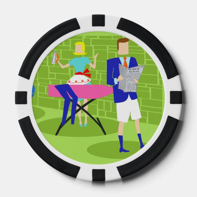 Retro Cartoon Couple bei Zuhause Poker Chip (Vorderseite)