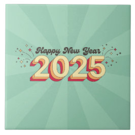 Retro Cartoon Design froh Neujahr 2025 Text Fliese