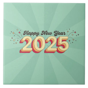 Retro Cartoon Design froh Neujahr 2025 Text Fliese