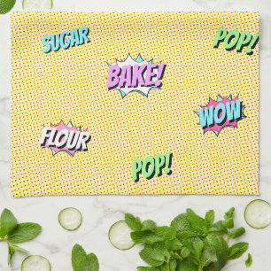 Retro Cartoon Farbenfrohe Pop Kunst, Dichtung und Geschirrtuch