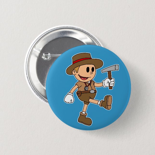 Retro-Cartoon-Geologe Button (Vorne & Hinten)