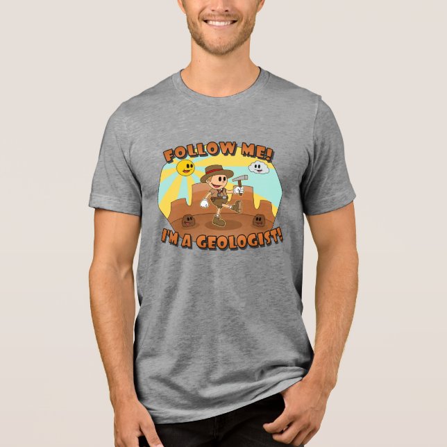 Retro Cartoon Geologe "Folge mir!" Tri-Blend Shirt (Vorderseite)