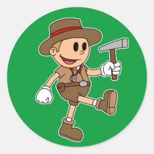 Retro Cartoon Geologist (Farbe) Runder Aufkleber