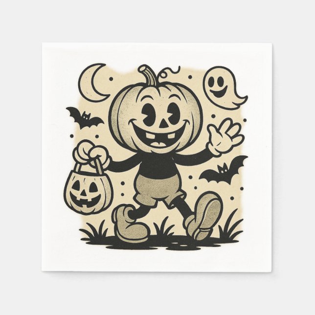 Retro cartoon-inspired pumpkin Halloween napkins Serviette (Vorderseite)