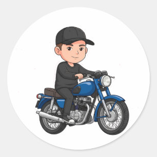 🏍️ Retro-Cartoon-Motorradfahrer Klassisches Motor Runder Aufkleber