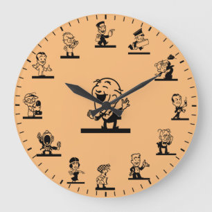 Retro-Cartoon-Personen in schwarz Große Wanduhr