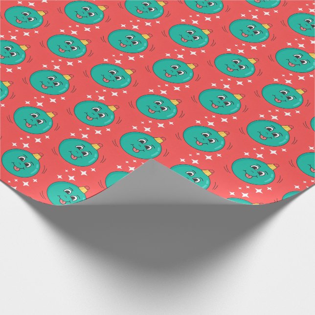 Retro Cartoon Roter Weihnachtsball Lächeln Geschenkpapier (Ecke)