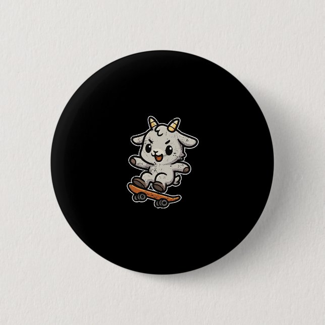Retro-Cartoon Skateboarding-Ziege Button (Vorderseite)