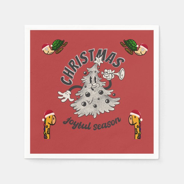 Retro Cartoon Weihnachtsfeiertag Serviette (Vorderseite)