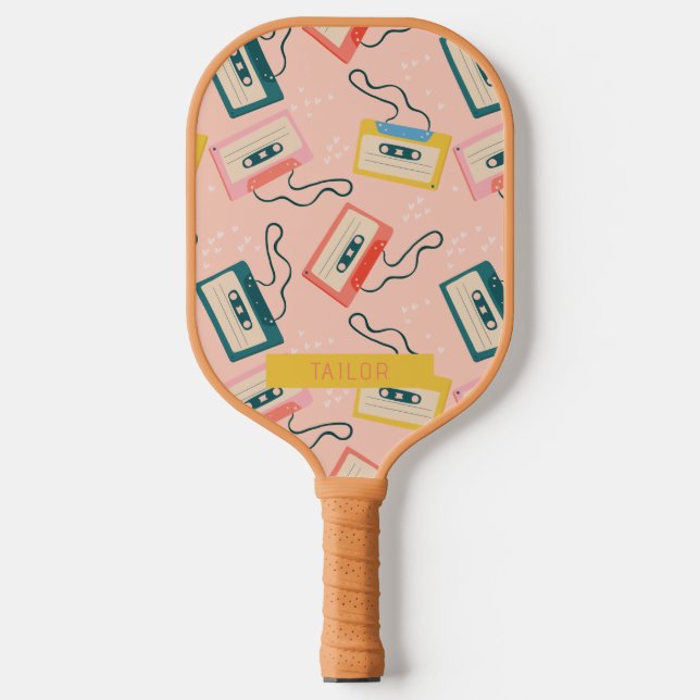 Retro Cassette Tape Muster rosa Pickleball Schläger (Vorderseite)