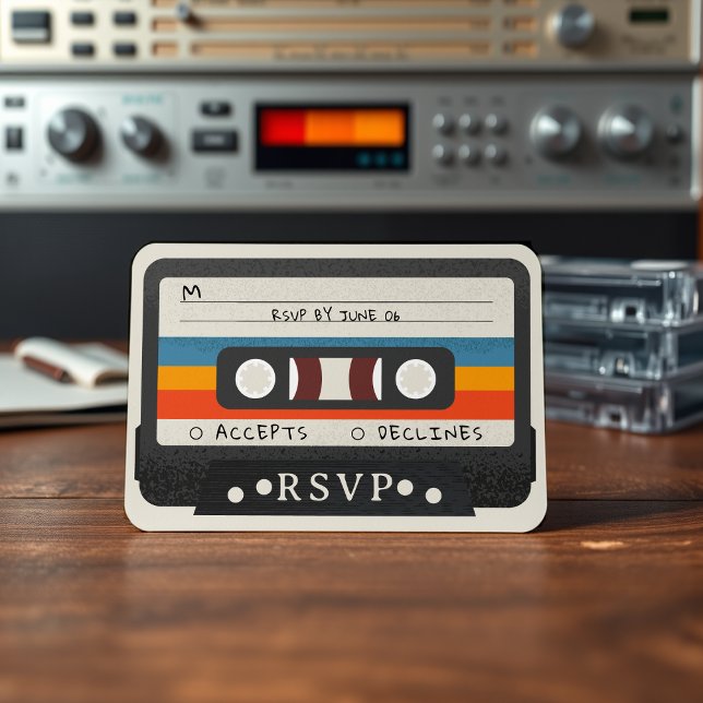 Retro Cassette Tape Wedding RSVP Karte (Von Creator hochgeladen)