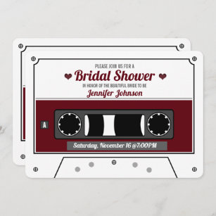 Retro Cassette Tape Wine Red Brautparty Einladung