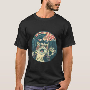 Retro Cat and Ufo Alien T-Shirt