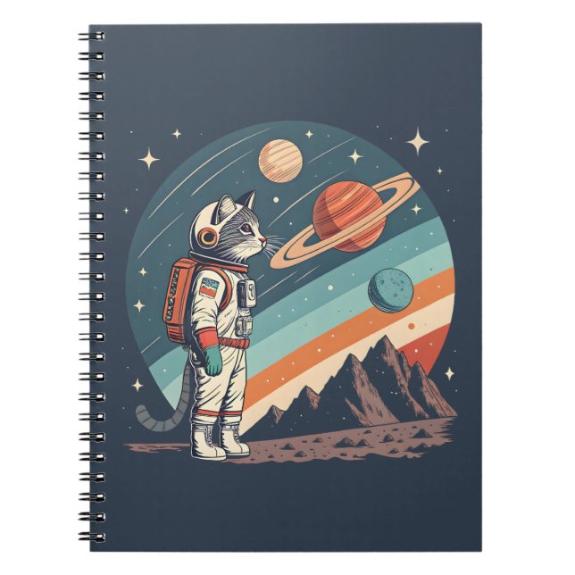 Retro Cat Astronaut Cosmic Space Illustration Notizblock (Vorderseite)