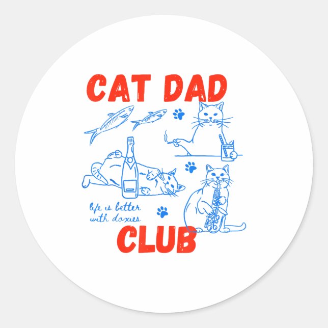 Retro Cat Dad Club Life Is Better With Cats Funny  Runder Aufkleber (Vorderseite)