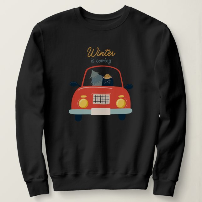 Retro Cat Driving Funny Classic Style Winter Sweatshirt (Design vorne)
