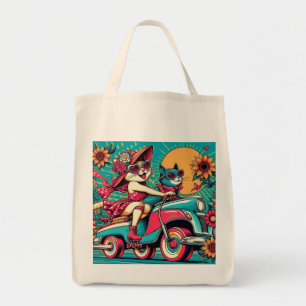 Retro Cat Driving Tragetasche