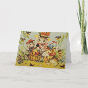 Retro Cat Family Outing Note Card Karte