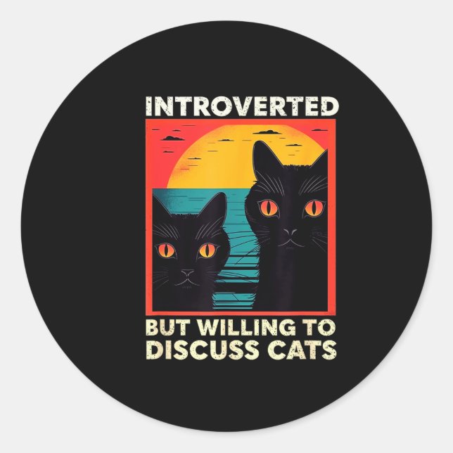 Retro Cat Funny Introverted But Willing To Discuss Runder Aufkleber (Vorderseite)