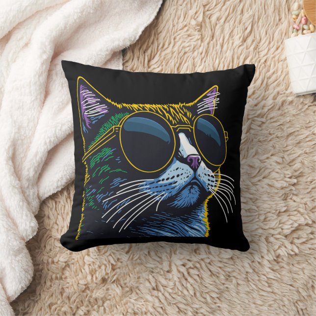 Retro Cat: Gelber Brillenkarm Kissen (Decke)
