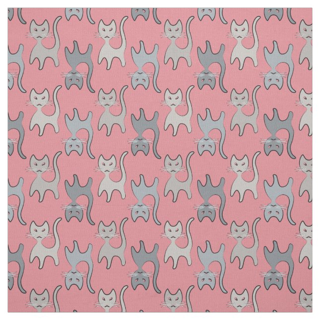 Retro Cat Grafisches Muster Grau Stoff (Muster)
